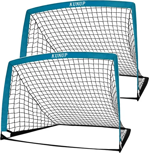 Miniatura 29 de Juego de 2 porterías de fútbol para niños, 5 x 3, 6 x 4, 9 x 5, red de práctica de fútbol plegable con bolsa de transporte portátil para niños