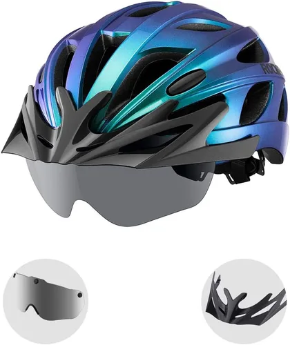 Miniatura 10 de ROCKBROS - Casco de bicicleta para hombres y mujeres adultos con ajuste sugerido de 58-65cm, gafas magnéticas desmontables y visera solar, ligero Ti
