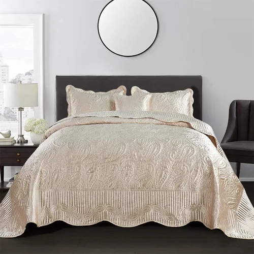 Miniatura 11 de Home Soft Things Juego de colcha acolchada de satén de 4 piezas, funda de cama con diseño de cachemira, juego de ropa de cama suave y ligero