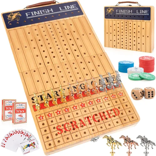 Miniatura 8 de Bravmate Juego de mesa grande de carreras de caballos de 21 pulgadas, juego de carreras de caballos plegable de madera maciza con 11 caballos