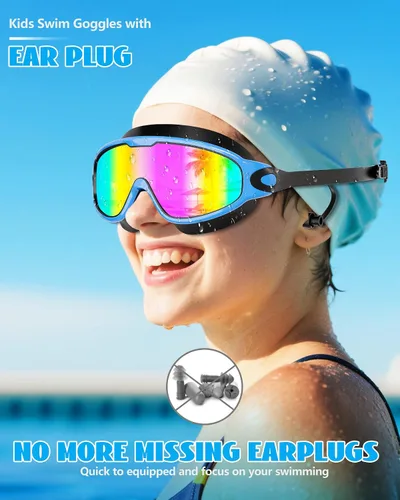 Miniatura 2 de Aegend Nuevo paquete de 2 gafas de natación de visión amplia para niños, gafas antivaho/anti-UV sin fugas con tapones para los oídos para niños de 3