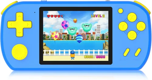 Juegos de mano para niños con 218 juegos de video incorporados, juguetes de viaje portátiles para niños de 4 a 13 años con batería recargable, Azul