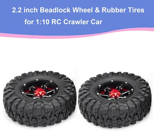 Miniatura 2 de Neumáticos de goma OD de 4.724 in y llantas de metal Beadlock de 2.2 pulgadas para 1/10 RC Rock Crawler Car Axial SCX10 RR10 Wraith 90056 Traxxas