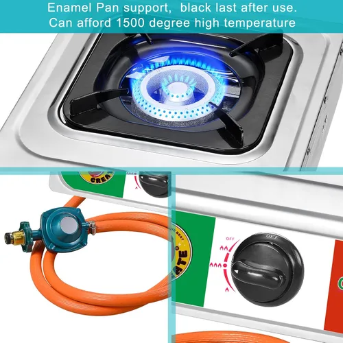 Vivicreate Estufa de gas propano de un solo quemador de 10000 BTU, cocina portátil de acero inoxidable con manguera para barbacoa, freír, hervir,