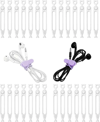 Miniatura 9 de 28 piezas de bridas de silicona reutilizables, correas de cable negro para organizar cables de carga, cables de computadora