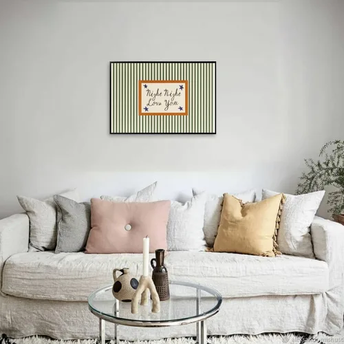 Miniatura 4 de Arte de pared moderno de mediados de siglo para guardería, impresión de paisaje retro a rayas con cita nocturna de amor, estilo vintage, póster