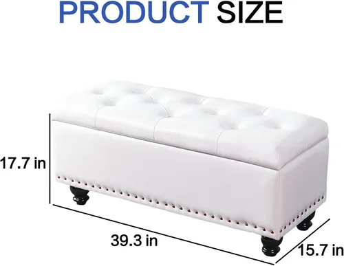 Miniatura 3 de Otomana de almacenamiento, banco de entrada con botones de piel sintética con almacenamiento, taburete para cambiar zapatos, baúl de juguete Blanco