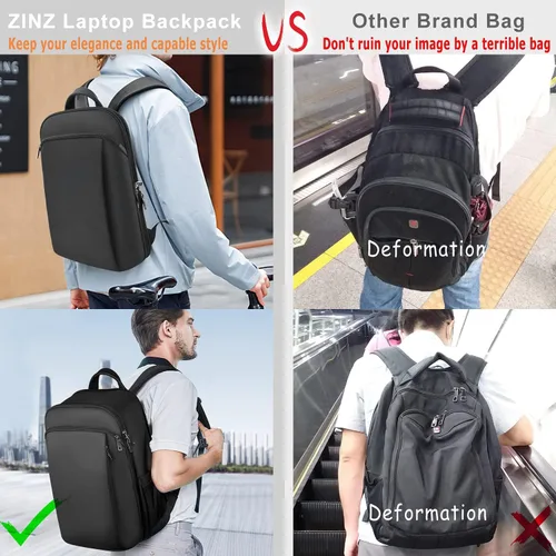 Miniatura 6 de ZINZ Mochila delgada y expandible para laptop de 15, 15.6 y 16 pulgadas, antirrobo, bolsa de viaje de negocios con USB, mochila multiusos de gran