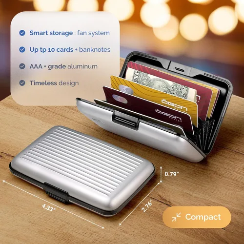 Miniatura 11 de ÖGON -DESIGNS- Portatarjetas de aluminio, protección RFID contra fraude y desmagnetización, billetera compacta, funda inteligente modelo STOCKHOLM V1