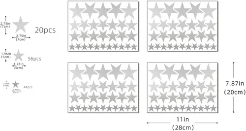 Miniatura 7 de Calcomanías de vinilo con diseño de estrellas para cuarto de bebé, dormitorio, habitación de niños o niñas, sala de juegos, aula, sala de estar Plata