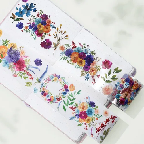 Miniatura 4 de WT Pretty Florals - Cinta ancha de PET, rollo individual, diseños originales, cinta decorativa floral, cinta transparente para manualidades para WT