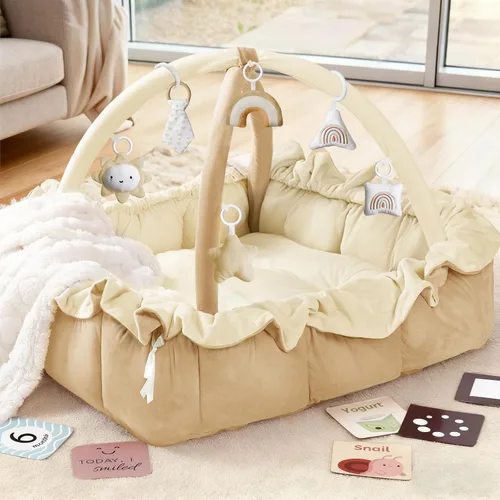 Miniatura 13 de Mallify Gimnasio de felpa 5 en 1 para bebés, tapete de juego para bebés, gimnasio convertible para bebés con manta y 6 juguetes, tapete