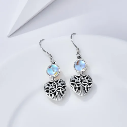 Miniatura 4 de YAFEINI Celtic Knot Earrings Sterling Silver Moonstone Filigree Flower Dangle Earrings Jewelry Gifts for Women