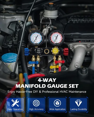Miniatura 2 de Orion Motor Tech Juego de Medidores de CA con Autosellado y Perforación R134A Can Tap, Medidores de CA para Refrigerante R134a R12 R22 R502, Juego