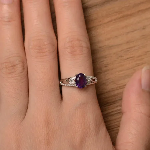 Miniatura 5 de LUO Anillo de compromiso de plata de ley 925 con forma ovalada de 0.315 x 0.236in con piedras preciosas vintage para mujer