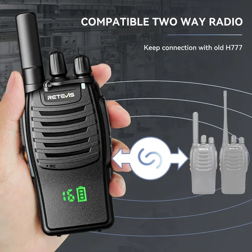 Miniatura 5 de Walkie Talkies Retevis H-777H, pantalla irrompible oculta, pantalla de canal, FRS portátil, linterna LED, carga USB-C, alarma de emergencia, manos