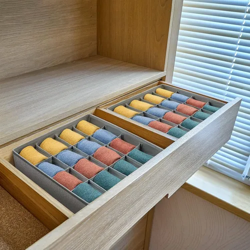 Miniatura 3 de Joyoldelf Organizador de cajones para calcetines, organizador de ropa interior, organizador de 16 celdas de tela, cajas de almacenamiento para Gris