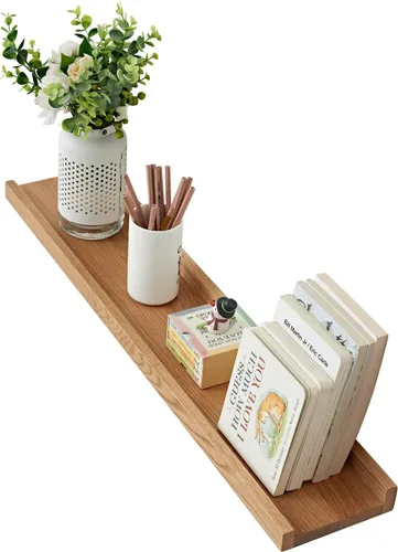 Miniatura 10 de Estantes flotantes de roble – Repisa de madera natural montada en la pared – Repisa de fotos – Estante de almacenamiento de pared para oficina