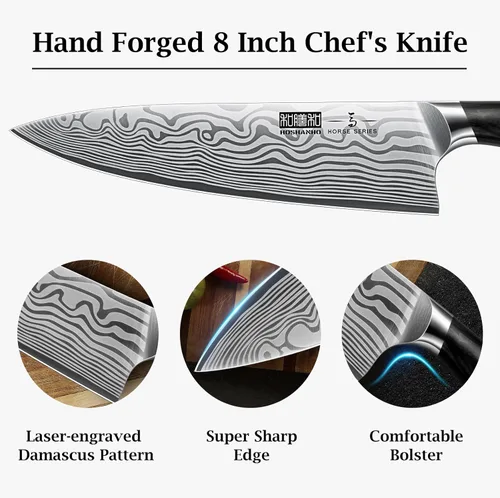Miniatura 2 de HOSHANHO Cuchillo de chef de 8 pulgadas, cuchillo de cocina de acero en polvo de alto carbono ultra afilado, cuchillo de chef japonés profesional