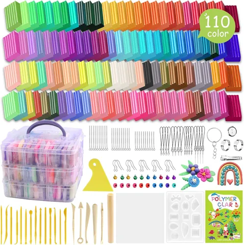 PeacePeo Arcilla polimérica 110 colores no pegajosa para horno, arcilla para hornear, 215 piezas, no tóxica, para modelar, para niños, con