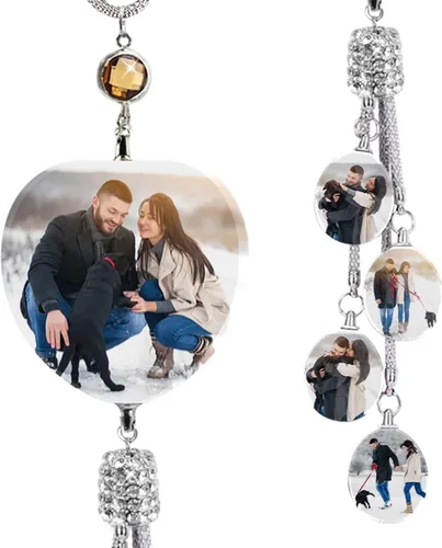 Miniatura 15 de Decoración de espejo retrovisor con foto personalizada: adornos de diamantes para mujer, accesorios lindos para automóviles