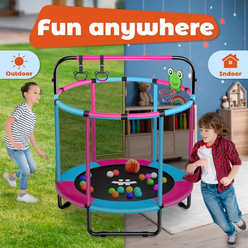 Miniatura 6 de Happin® - Cama elástica de 55 pulgadas para niños con cerca de seguridad, trampolín interior y exterior para niños pequeños, diseño ultra seguro
