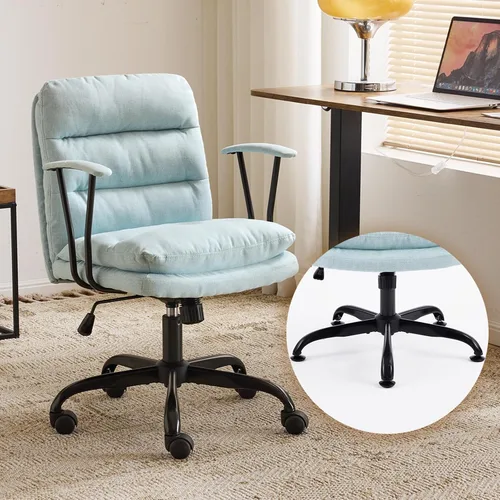 Miniatura 14 de VINGLI Silla de escritorio acolchada blanca con/sin ruedas, base doble, reposabrazos removibles, silla giratoria ajustable y cómoda para Blanco