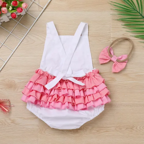 Miniatura 41 de IMEKIS Conjunto de ropa para bebé niña de primer cumpleaños con diadema de verano para sesión de fotos