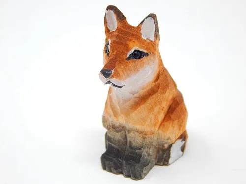 Miniatura 2 de Selsela Figura colgante de madera de zorro rojo, decoración tallada a mano
