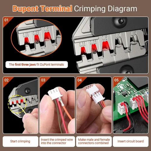 Miniatura 4 de Preciva Kit de herramientas de crimpadora de cables 5 en 1, para conectores Dupont y pala AWG 28-16, con 896 terminales