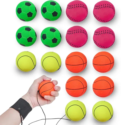 Paquete de 4/8/16 pelotas de retorno de muñeca de 2.36 pulgadas, bolas de goma con rebote de rebote de pelota deportiva (baloncesto, béisbol,