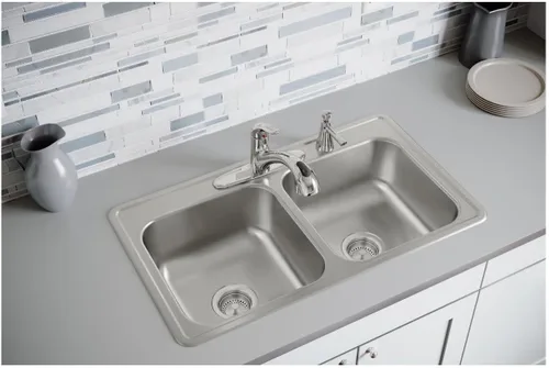 Miniatura 9 de Elkay DSE233194 Dayton Equal - Fregadero de acero inoxidable con doble tazón, 33 x 19