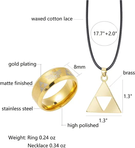 Miniatura 7 de Winssigma Anillo trifuerza de la leyenda de Zelda, collar con símbolo de Zelda, joyería de cosplay para fanáticos, Metal, No es una piedra preciosa
