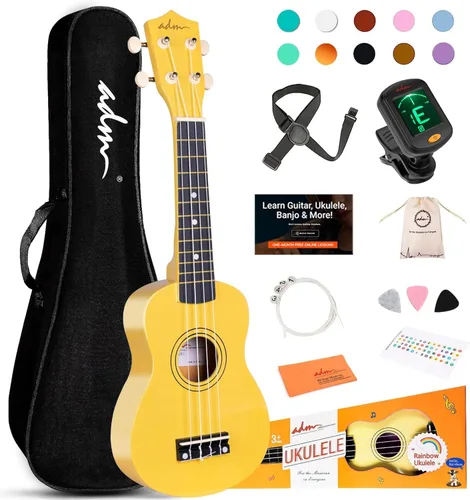 ADM Ukelele para principiantes, kit de madera hawaiana para niños, adultos y estudiantes, pack profesional de ukalele con lecciones gratuitas, bolsa