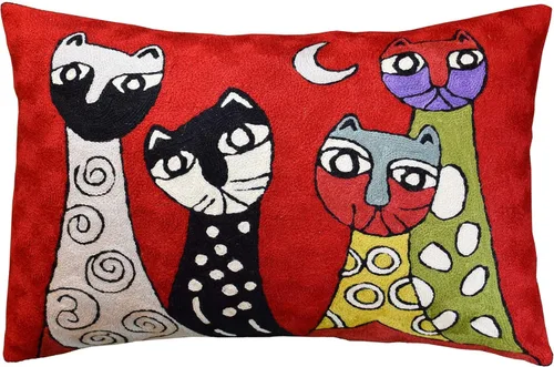 Miniatura 13 de Picasso - Funda de almohada de gato morado, almohada bordada a mano, cojín abstracto de gato, cara de gato en almohada, almohadas decorativas