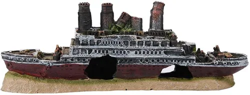 Miniatura 9 de Zerodis Decoración de naufragios de acuario, adorno de barco destrozado del Titanic Lost Wrecked Boat Ship Ornament Artificial Hide House Fish