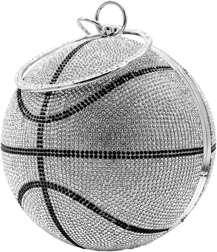 Miniatura 39 de UMREN Bolso cruzado con forma de baloncesto para mujer, con diamantes de imitación, bola redonda de cristal, bolso de mano para fiesta de boda