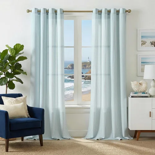 Miniatura 34 de JINCHAN Cortinas de lino para sala de estar o dormitorio, con estampado a rayas verde salvia sobre beige, rayas delgadas que filtran la luz
