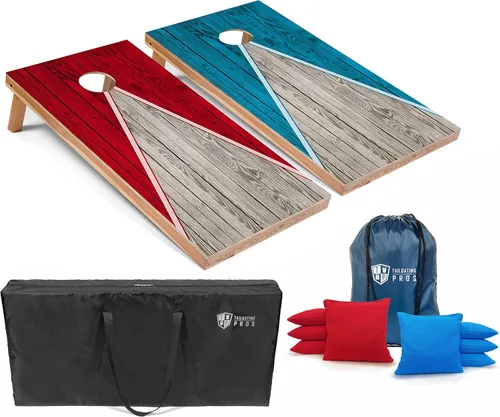 Miniatura 12 de Tailgating Pros Juego de tablero de Cornhole ligero con diseño piramidal con bolsas de frijoles y estuche de transporte, juego de cornhole