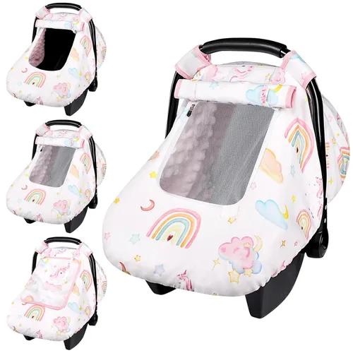 Miniatura 10 de Pea Pod Funda de Asiento de Automóvil para Bebé Niñas, Fundas de Asiento de Automóvil Infantil Arcoíris con Capota para Recién Nacidos, 2 Capas