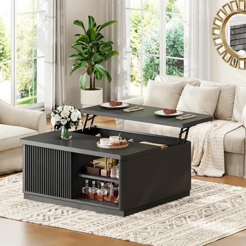 Miniatura 3 de Itaar 39.4'' Lift Top Coffee Table with Storage, Fluted Coffee Tables for Living Room, Square Coffee Table with Large Hidden Compartment & 2 Drawrs