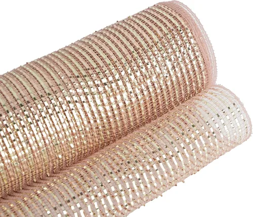 Miniatura 4 de MEEDEE Cinta de Malla Decorativa de Oro Rosa de 10 Pulgadas de Ancho, Cinta de Malla Metálica de Oro Rosa para Árbol de Navidad, Cinta de Malla Oro