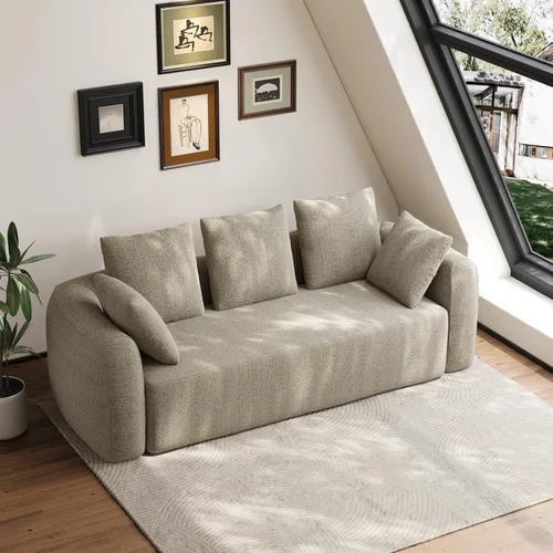 Miniatura 11 de Sofá curvado de 90.8 pulgadas para sala de estar, moderno y cómodo sofá de felpilla de 3 plazas sin hueso, asiento extra profundo y ancho con 2 Beige