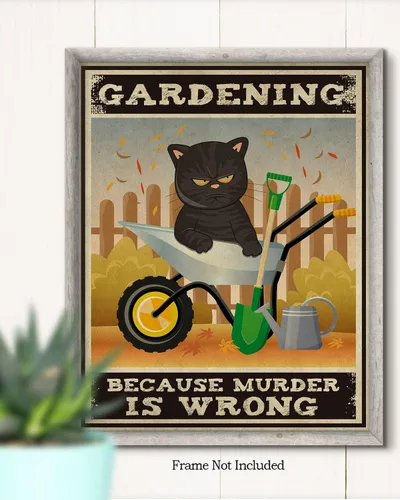 Miniatura 2 de Gardening Because Murder Is Wrong Room Decor - Retro Wall Decor for Kitchen Bakery Bathroom Bedroom - Funny Wall Art Gift for Women Men Cat Lovers