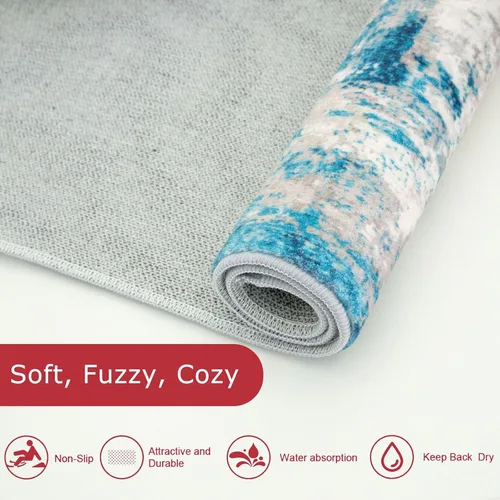 Miniatura 5 de KOZYFLY – Alfombra de pasillo moderna y lavable de diseño abstracto en tono azul, 2 x 8 pies, antideslizante, de pelo corto y fabricada con fibra