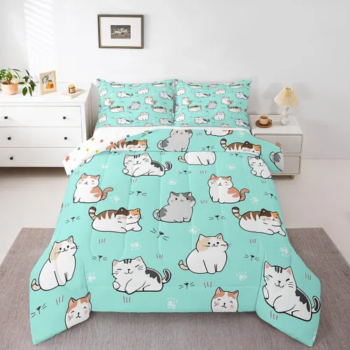 Miniatura 31 de Erosebridal Lindo juego de edredón de gato, tamaño individual, kawaii, fresa, juego de ropa de cama para niñas, diseño de arco iris, edredón rosa