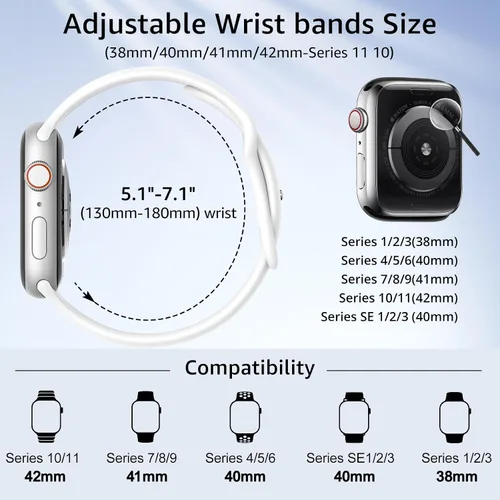 Miniatura 2 de Paquete de 6 correas deportivas compatibles con Apple Watch de 38mm 40mm 41mm 42mm 44mm 45mm 49mm 46mm, correa impermeable de silicona para iWatch