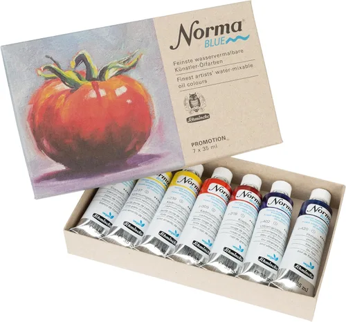 Schmincke - NORMA® Blue, 71 751097, Juego de pintura diaria, juego de cartón, 7 x 1.2 fl oz, altamente pigmentado, resistente a la luz, mejores