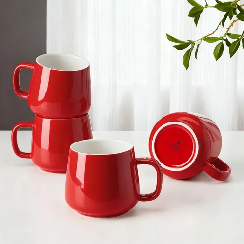 Miniatura 6 de Teocera Juego de 4 tazas de café de cerámica de 12 oz con asas grandes para bebidas calientes o frías como café con leche, cacao, té o jugo - Beige