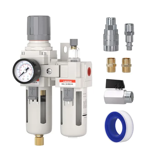 Miniatura 16 de AIRZOE 1" NPT Regulador de Filtro de Aire Comprimido Lubricador Combo, Separador de Agua para Compresor de Aire AC5010-10, Elemento de Latón de 5